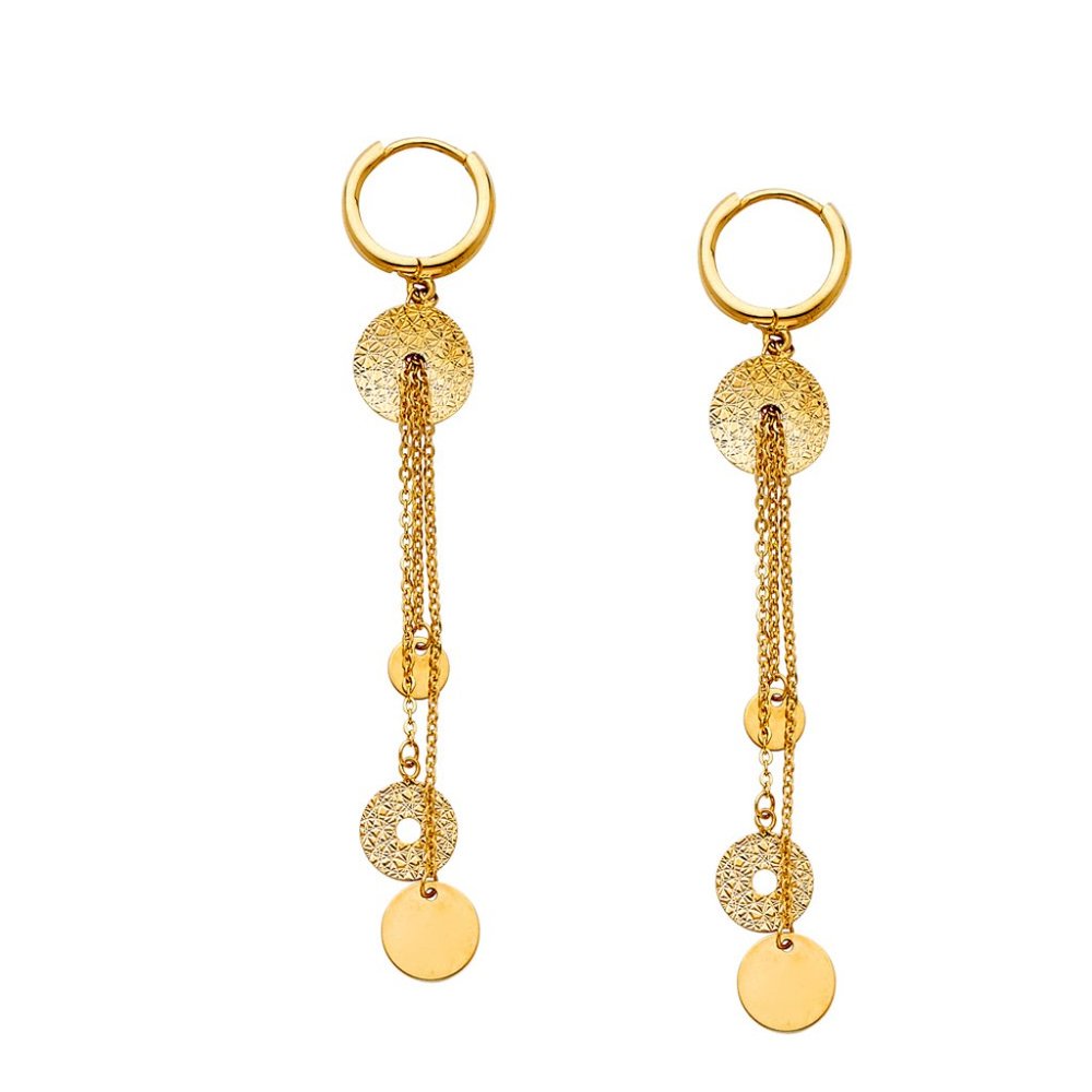 14K Yellow Gold Diamond Cut RD Teardrop Earrings